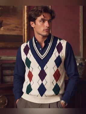 VINTAGE ETCHINGS Argyle Sweater Vest Men's Size Large